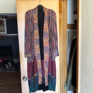 Boho Mixed-Print Long Duster Coat - Multicolor size XL